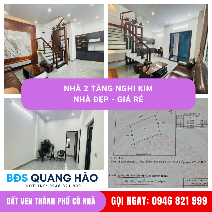 Bán nhà 2 tầng Nghi Kim đẹp mới tinh bds quang hao nha2 tang nghi kim